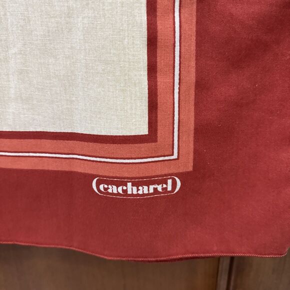 CACHAREL Vintage Tablecloth Rust & Ivory MCM  50 x 70 - Picture 2 of 3